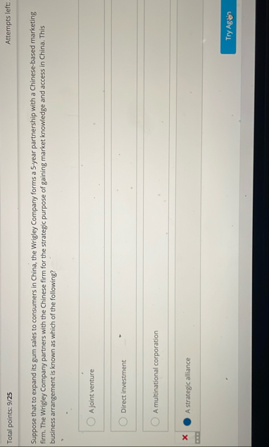 Total points: 9 / 2 5 Attempts left: Suppose that