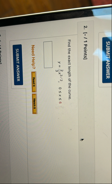 SUBMIT ANSWER 2 . [ - / 1 Points ] Find the exact