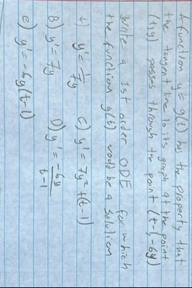 A function y = g ( t ) has the property that the