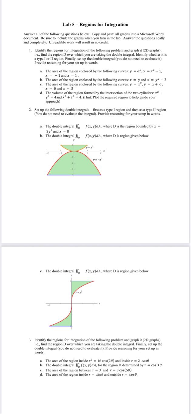 Lab 5 - Regions for Integration Answer all of the