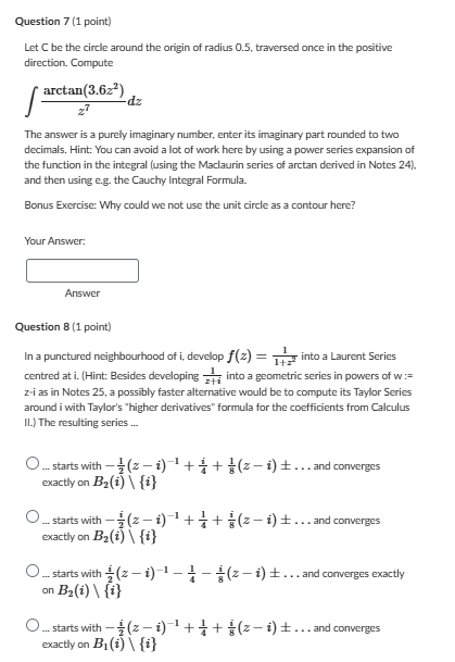 Question 7 ( 1 point ) Let C b e the circle