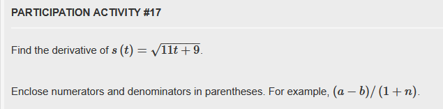 PARTICIPATION ACTIVITY # 1 7 Find the derivative