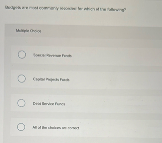 Budgets are most commonly recorded for which of