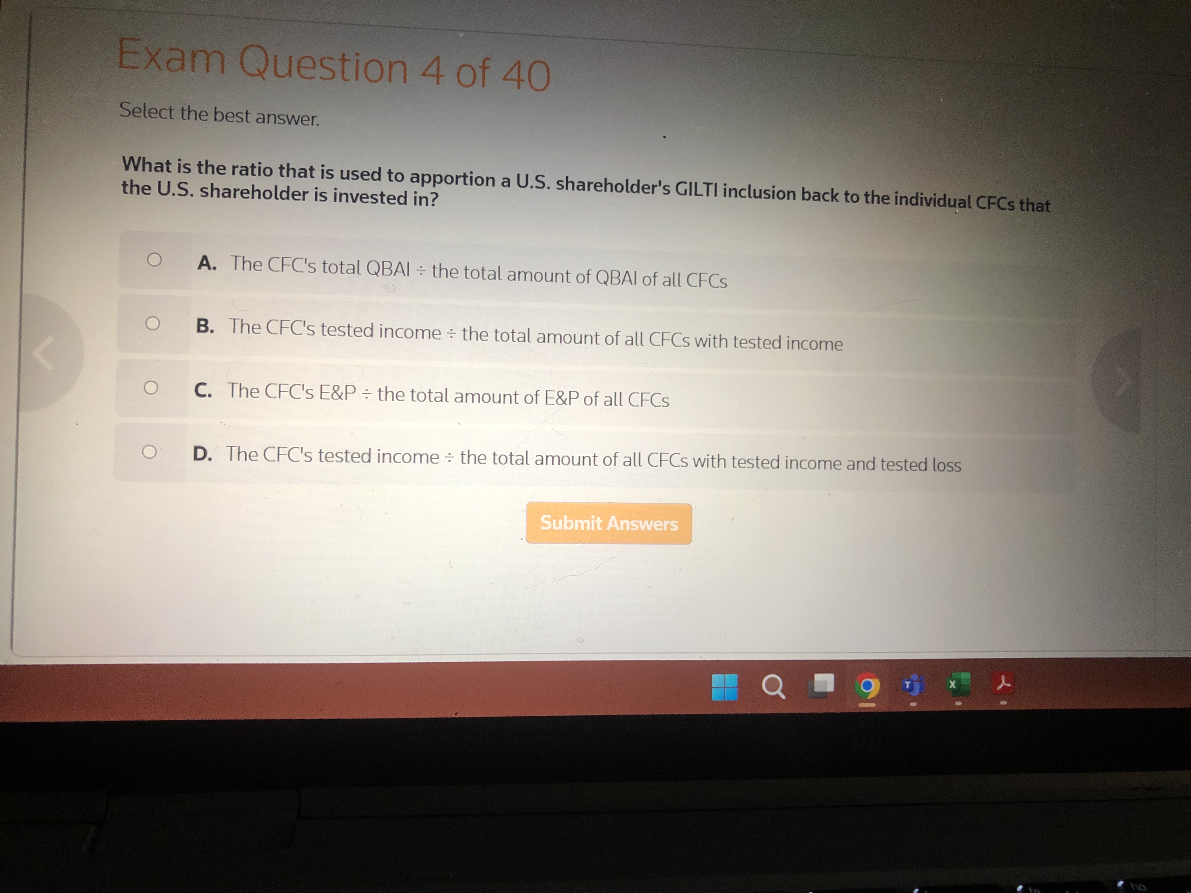 Select the best answer. What is the ratio that is