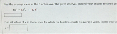 Find the average value of the function over the