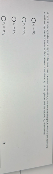 A right circular cylinder and a right circular