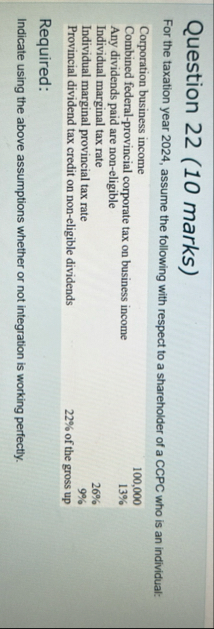 Question 2 2 ( 1 0 marks ) For the taxation year
