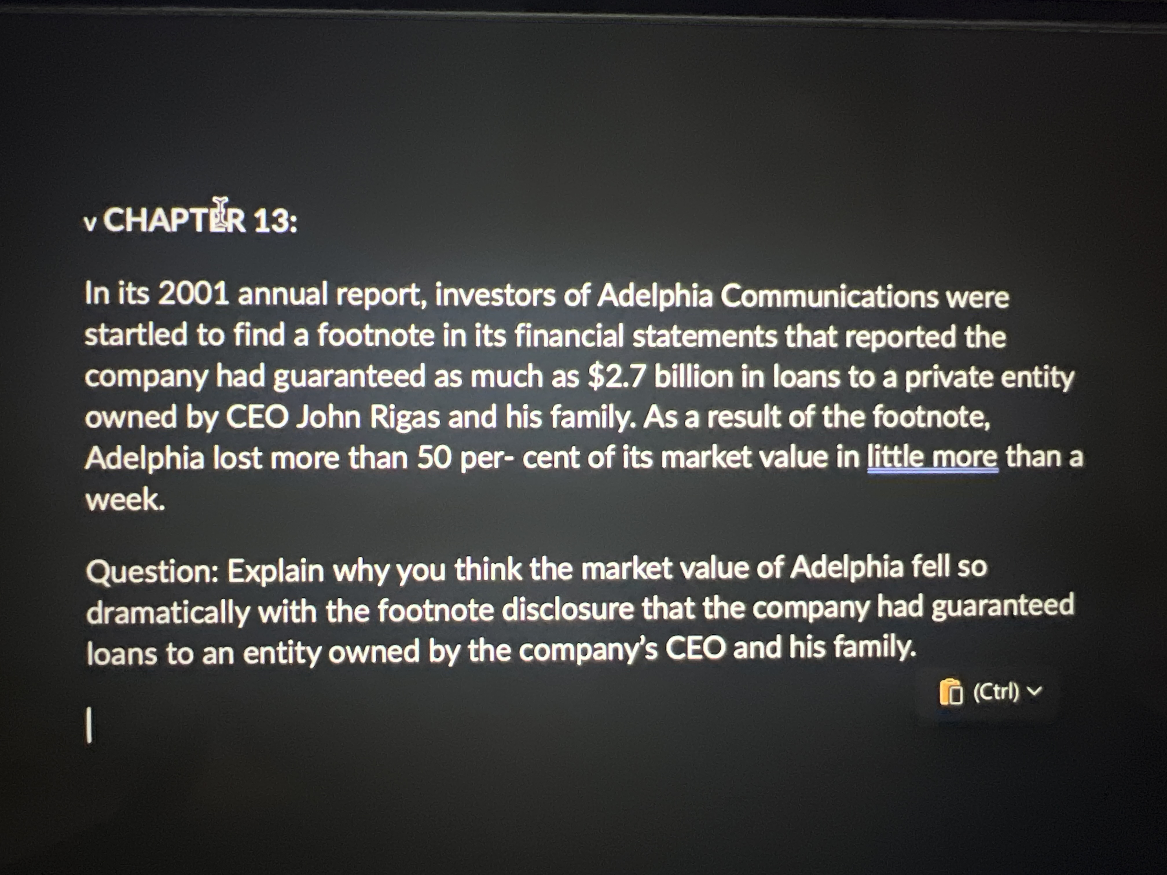 v CHAPT 1 3 : In its 2 0 0 1 annual report,