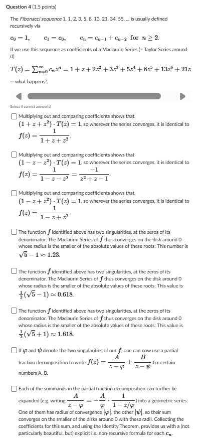 Question 4 ( 1 . 5 points ) The Fibonacci