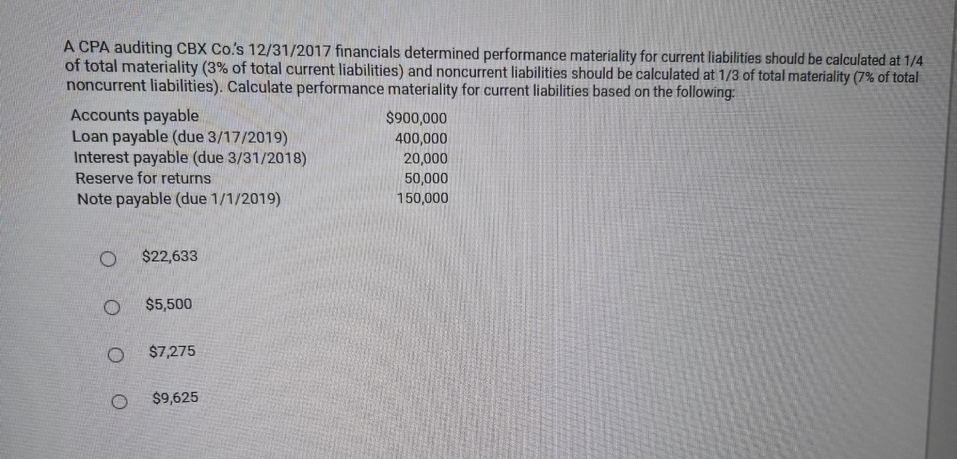 A CPA auditing CBX Co . ' s 1 2 / 3 1 / 2 0 1 7