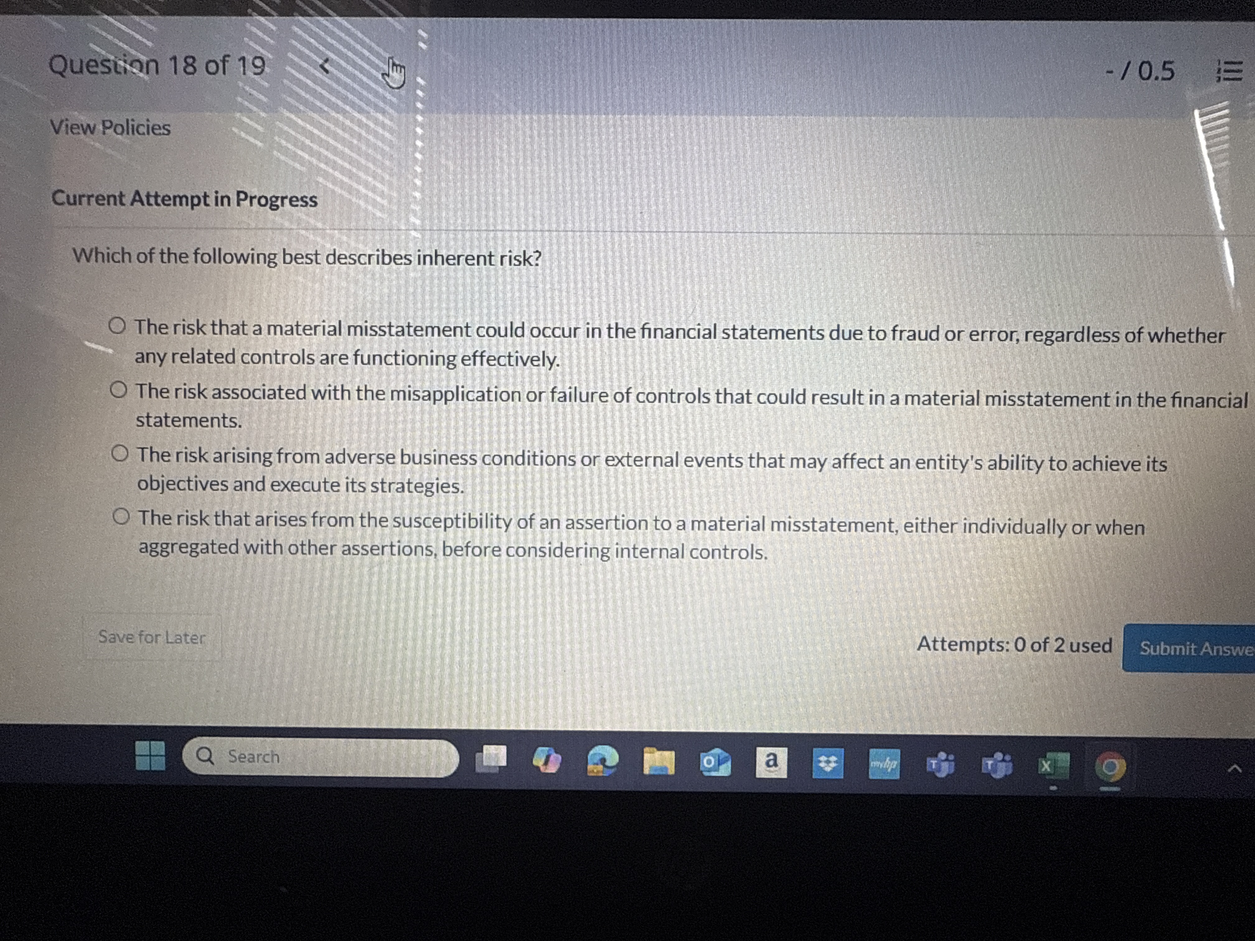 Question 1 8 of 1 9 - / 0 . 5 View Policies