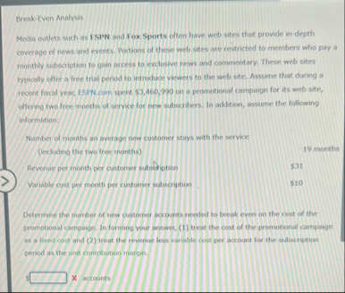 Break - Even Analysis Media outlets such as ISPN