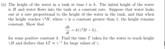 ( ii ) The height of the water in a tank at time
