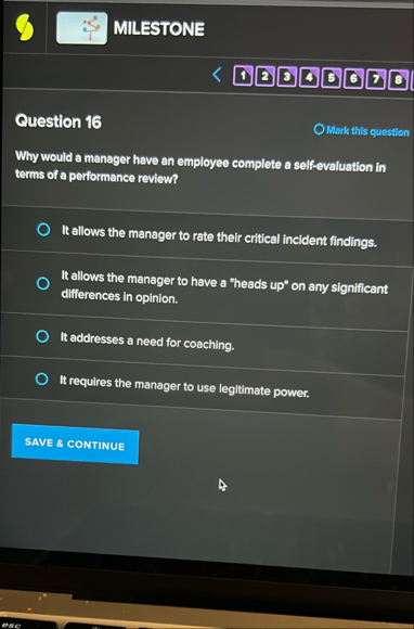 MILESTONE 1 2 3 4 5 6 7 8 Question 1 6 OMark this