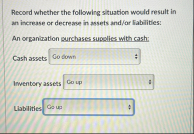 Record whether the following situation would