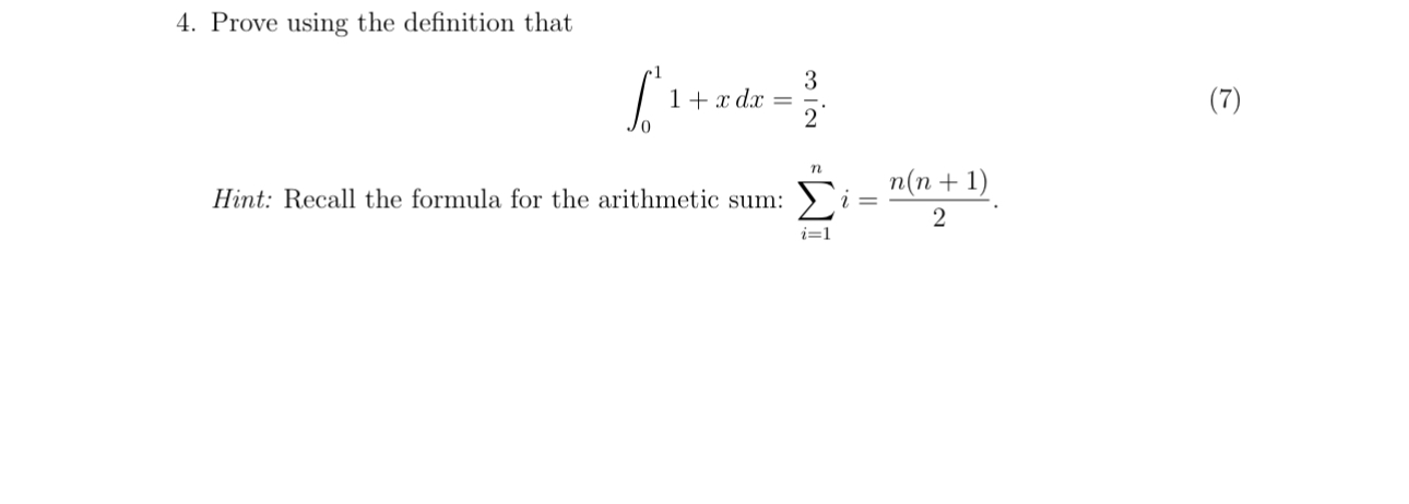 Prove using the definition that 0 1 1 + x d x = 3