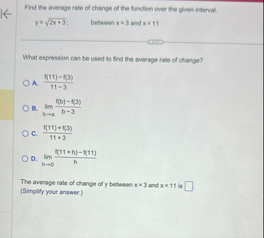 Find the average rate of change of the function