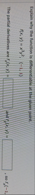 Explain why the function is differentiable at the