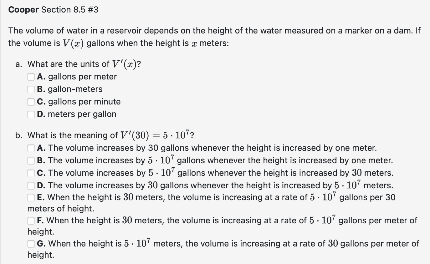 Cooper Section 8 . 5 # 3 The volume o f water i n