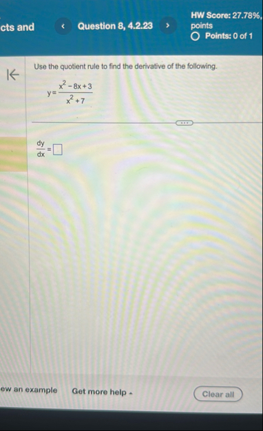 HW Score: 2 7 . 7 8 % , cts and Question 8 , 4 .