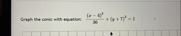Graph the conic with equation: ( x - 4 ) 2 3 6 (