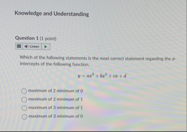 Knowledge and Understanding Question 1 ( 1 point