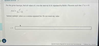 For the given function, find all values of c over