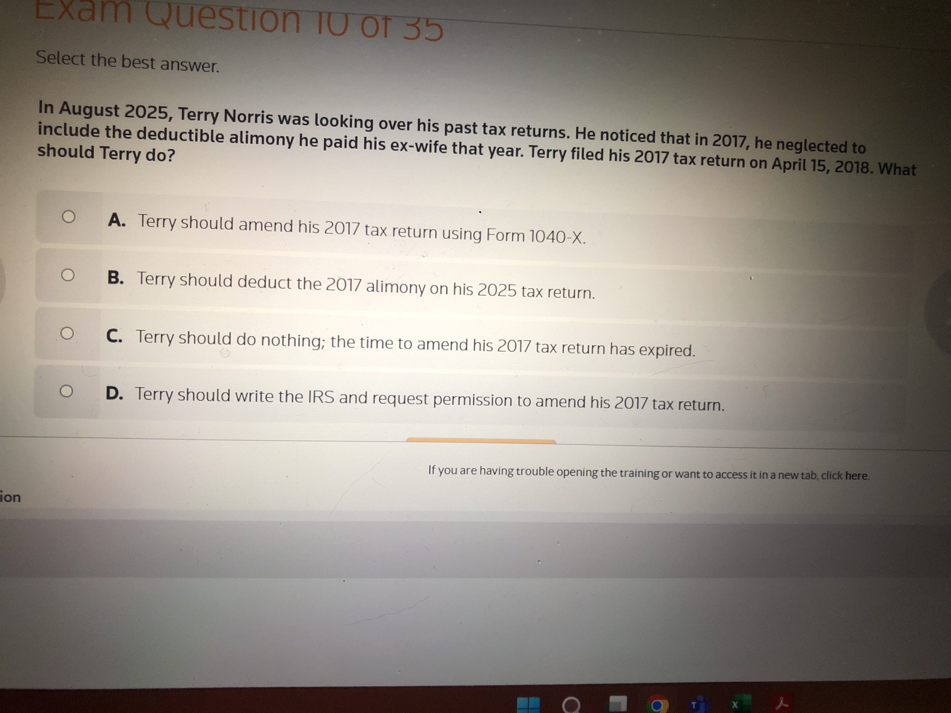 Select the best answer. In August 2 0 2 5 , Terry