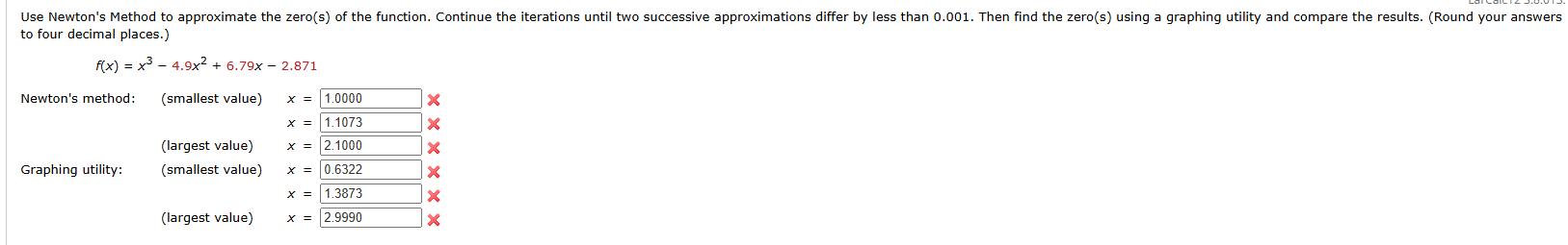 t o four decimal places. f ( x ) = x 3 - 4 . 9 x