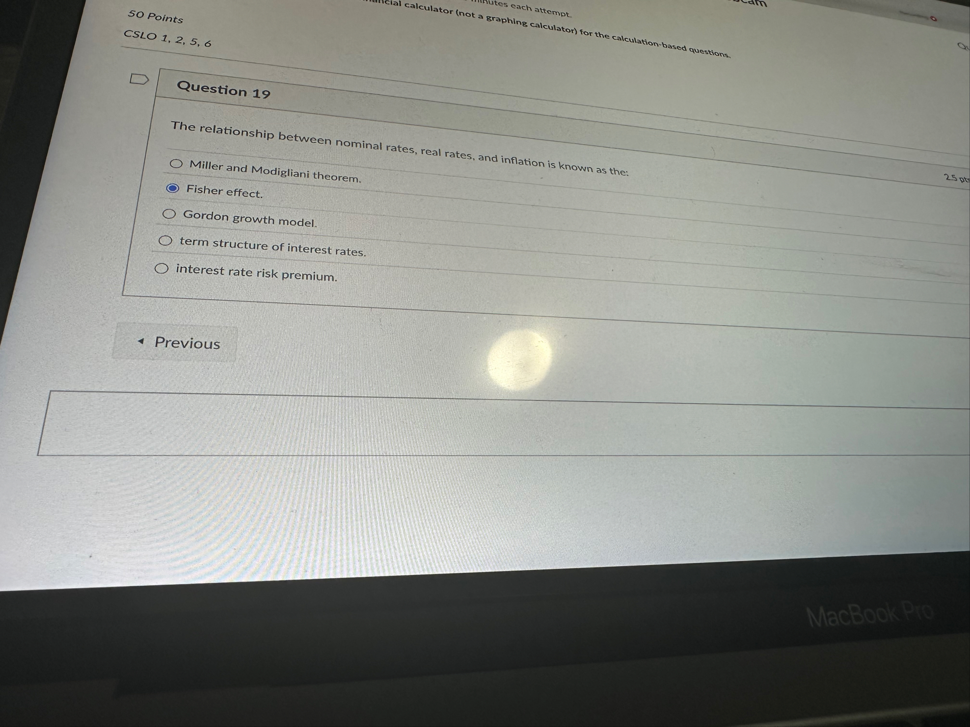 5 0 Points CSLO 1 , 2 , 5 , 6 Question 1 9 The