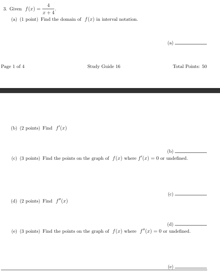 3 . Given f ( x ) = x + 4 ( a ) ( 1 point ) Find