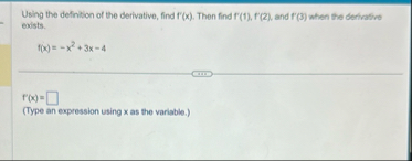 Using the definition of the derivative, find f '