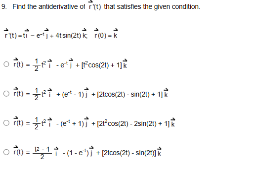 Find the antiderivative o f vec ( r ) ' ( t )