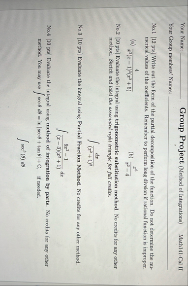 Your Name: Group Project ( Method of Integrations