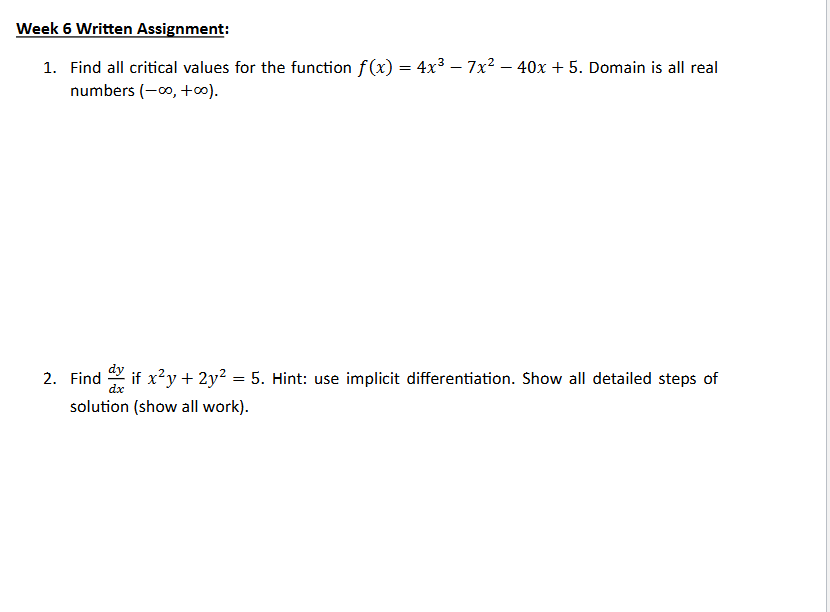 Week 6 Written Assignment: Find all critical