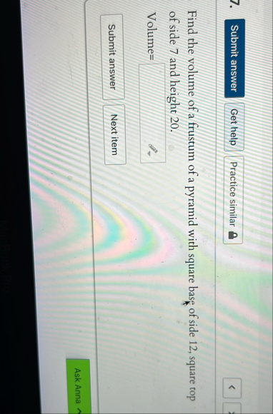 Find the volume of a frustum of a pyramid with