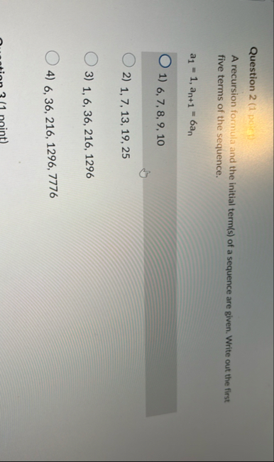Question 2 ( 1 pcit ) A recursion formula and the