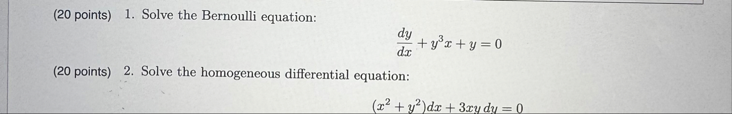 ( 2 0 points ) 2 . Solve the homogeneous