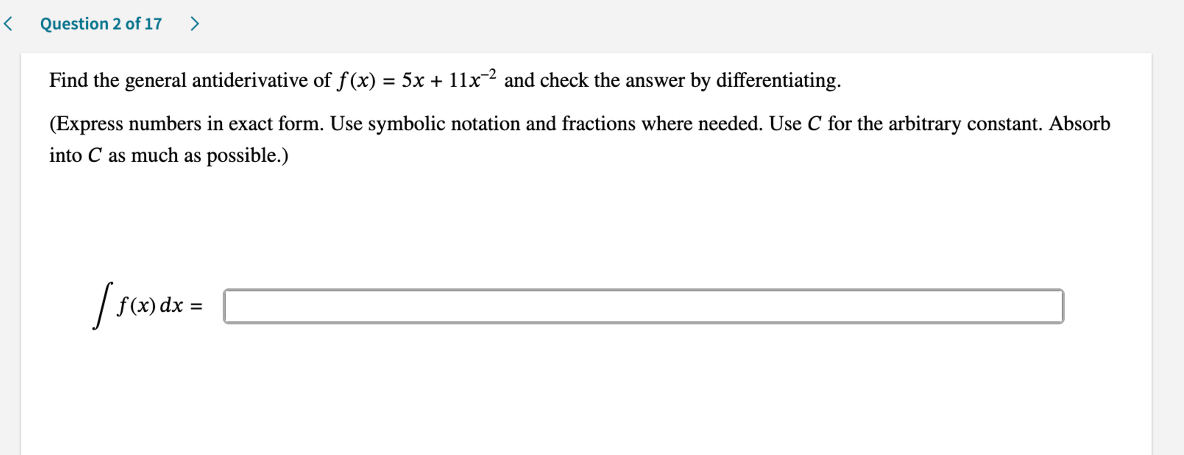 Question 2 o f 1 7 Find the general
