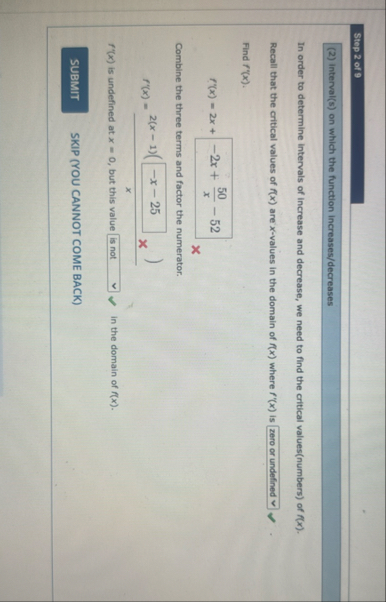 Step 2 of 9 ( 2 ) Interval ( s ) on which the