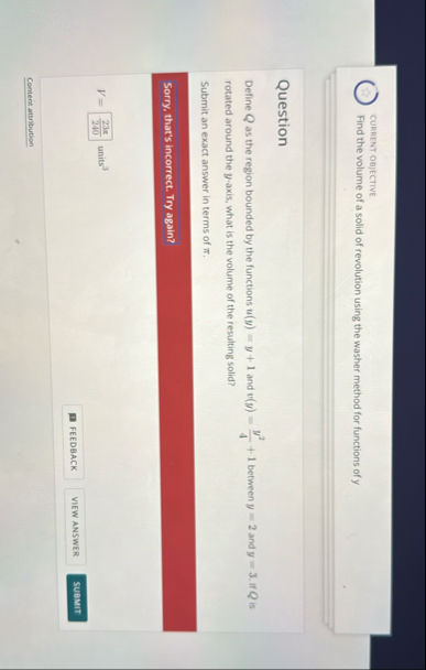 CURRENT OBJECTIVE Find the volume of a solid of