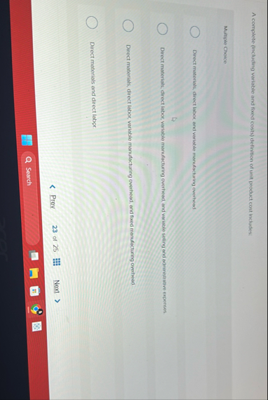 A complete ( including wariable and fixed cosis )