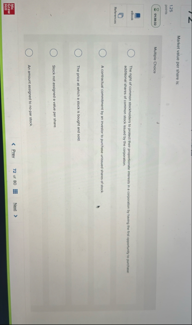 Market value per share is: 1 . 2 5 points 0 1 3 8