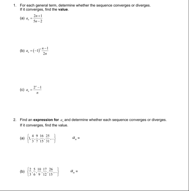 For each general term, determine whether the