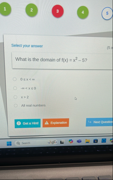 1 2 3 4 5 Select your answer ( 5 o What is the