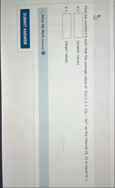 Find the numbers b such that the average value of