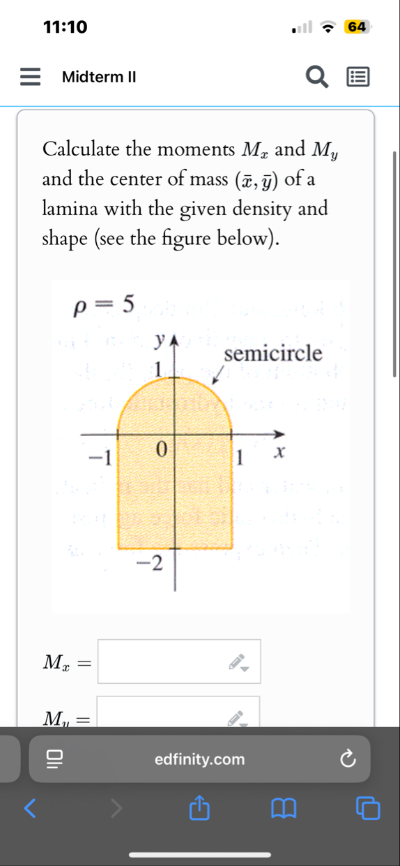 1 1 : 1 0 6 4 Midterm II Calculate the moments M