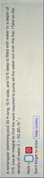 A rectangular swimming pool 3 0 ft long, 1 5 ft