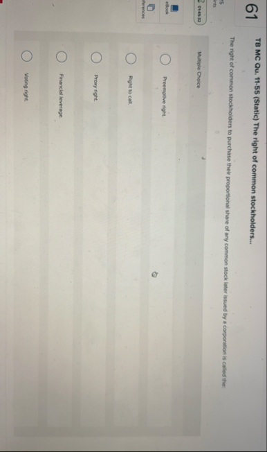 6 1 TB MC Qu . 1 1 - 5 5 ( Static ) The right of