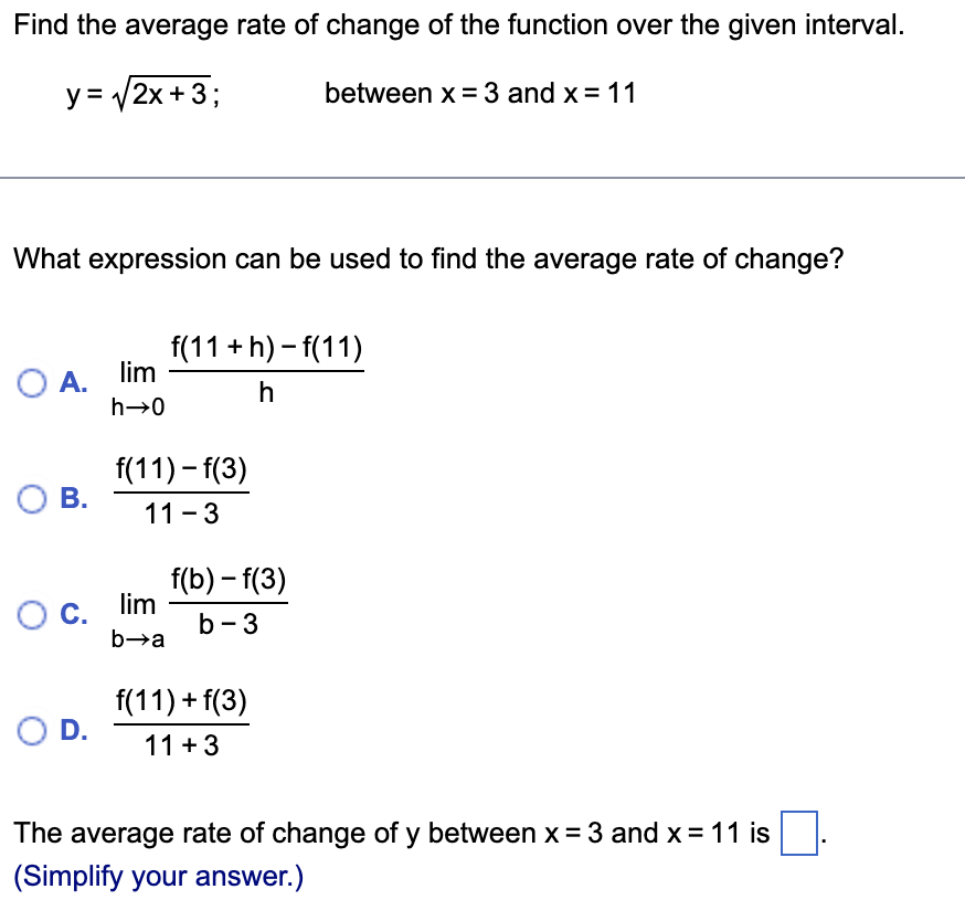 Find the average rate o f change o f the function
